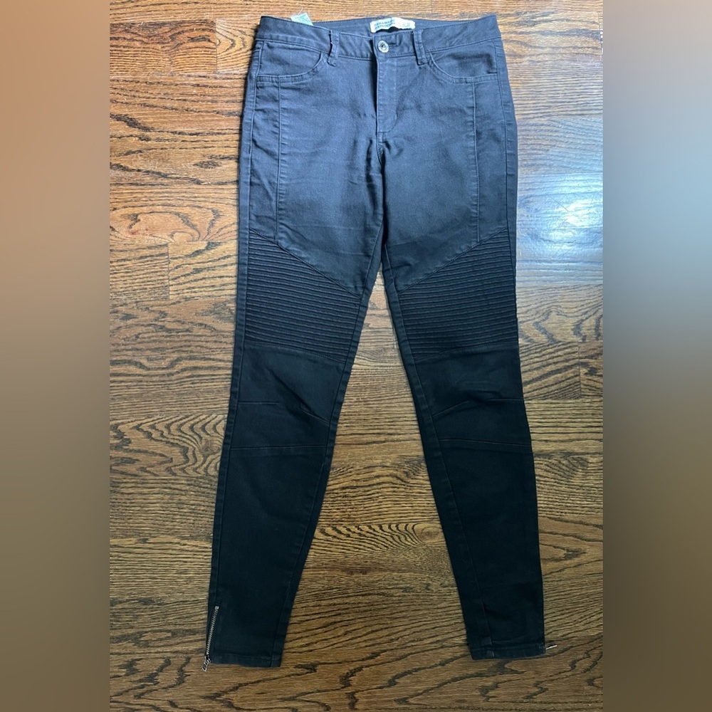 Zara Black Ribbed Knee Moto Biker Skinny Jeans Pants Sz. 4